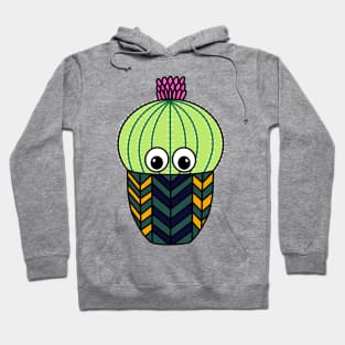 Cute Cactus Design #278: Cute Barrel Cactus In Patterned Pot Hoodie